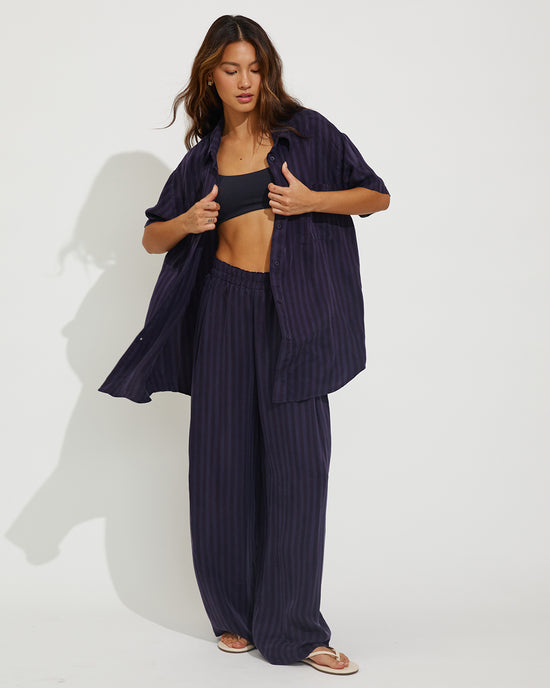 Pool Days Top - Jet + Day Trip Button Down + Day Trip Pant - Dark Sprint Stripe (Size S)