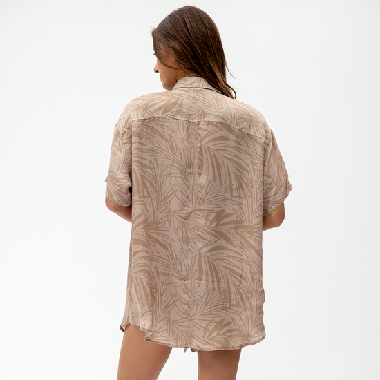 Day Trip Button Down - Petite Palm Fronds Tan (Size S)