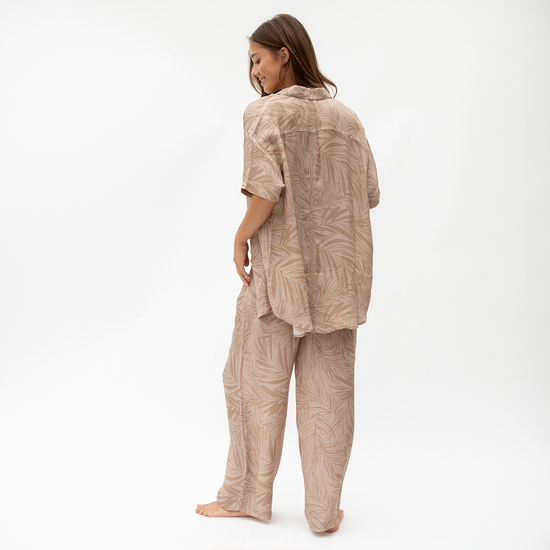 Day Trip Button Down + Day Trip Pant - Petite Palm Fronds Tan (Size S)