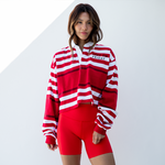 League Shirt Cropped - Red / White Multi Stripe + Super Moves Short - Sweet Chili Heat (Size S)