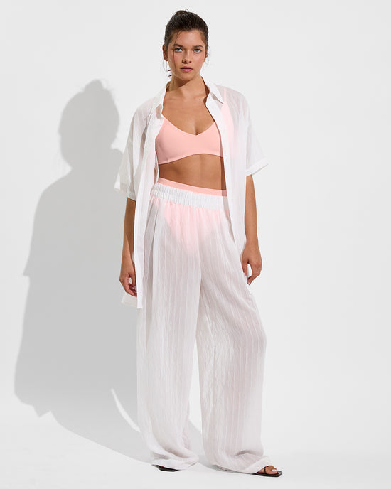 Sunday Top + Hi Hi Bottom - Salt + Day Trip Button Down + Day Trip Pant *Sheer Stripe - Coconut (Size S)