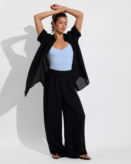 Day Trip Button Down + Day Trip Pant *Sheer Stripe - Jet (Size S/M) + Club Suit - Blue Skies (Size S)