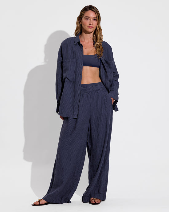 Getaway Button Down + Getaway Pant - Lagoon Stripe: Varsity/Coconut (Size S)