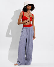 La Plage Top - Sweet Chili Heat + Coastal Pant - Gingham: Varsity/Coconut (Size S) + Shady Bucket Hat - Sugar
