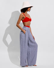 La Plage Top - Sweet Chili Heat + Coastal Pant - Gingham: Varsity/Coconut (Size S) + Shady Bucket Hat - Sugar