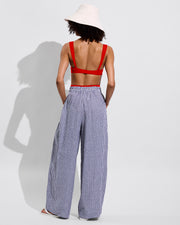 La Plage Top - Sweet Chili Heat + Coastal Pant - Gingham: Varsity/Coconut (Size S) + Shady Bucket Hat - Sugar