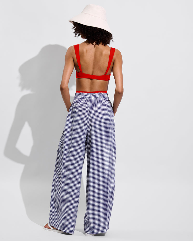 La Plage Top - Sweet Chili Heat + Coastal Pant - Gingham: Varsity/Coconut (Size S) + Shady Bucket Hat - Sugar
