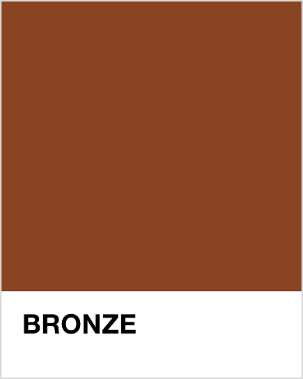 Solid bronze color swatch with the word 'Bronze' below it on a white background