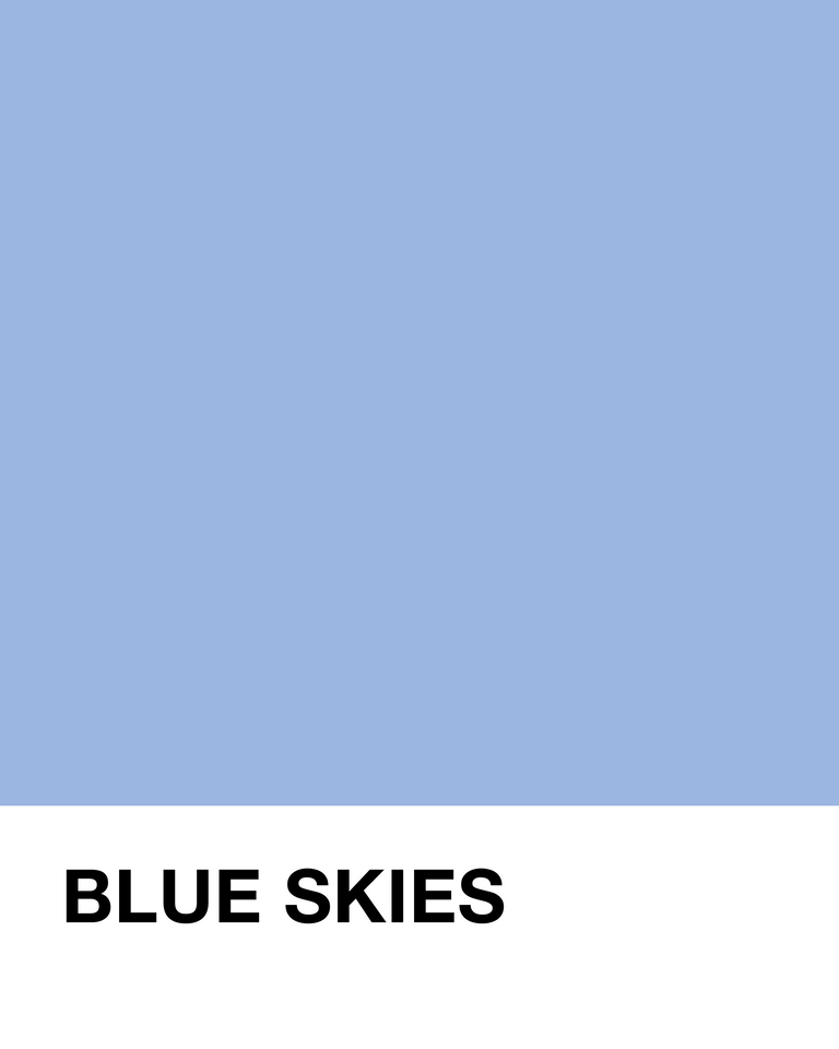 Solid blue color swatch with 'BLUE SKIES' text