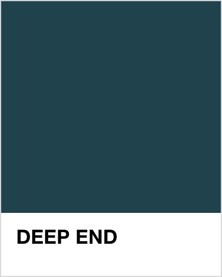 Teal color swatch with 'DEEP END' text on a white background