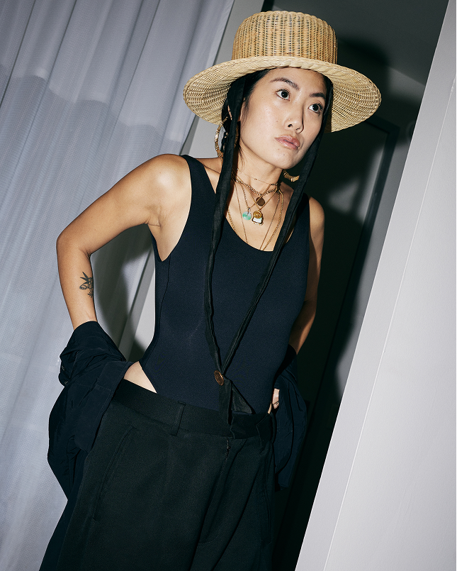 Betty Suit in Jet with black dress pants