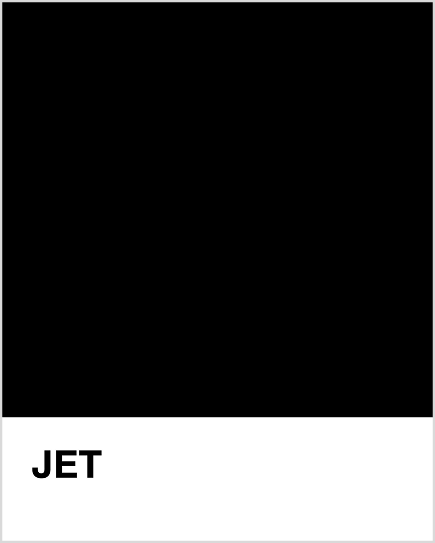 Solid black color swatch with 'JET' label