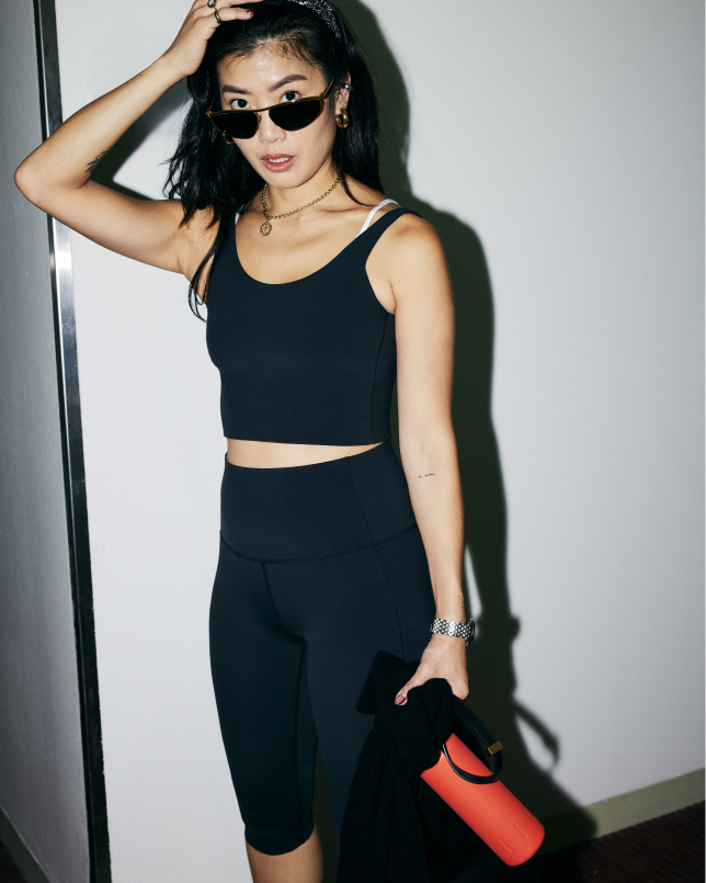 Pedal Pusher in Jet with Black Tank top
