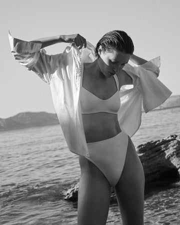 La Plage Top + Super Hi Hi Bottom paired with Port Button Down in Coconut