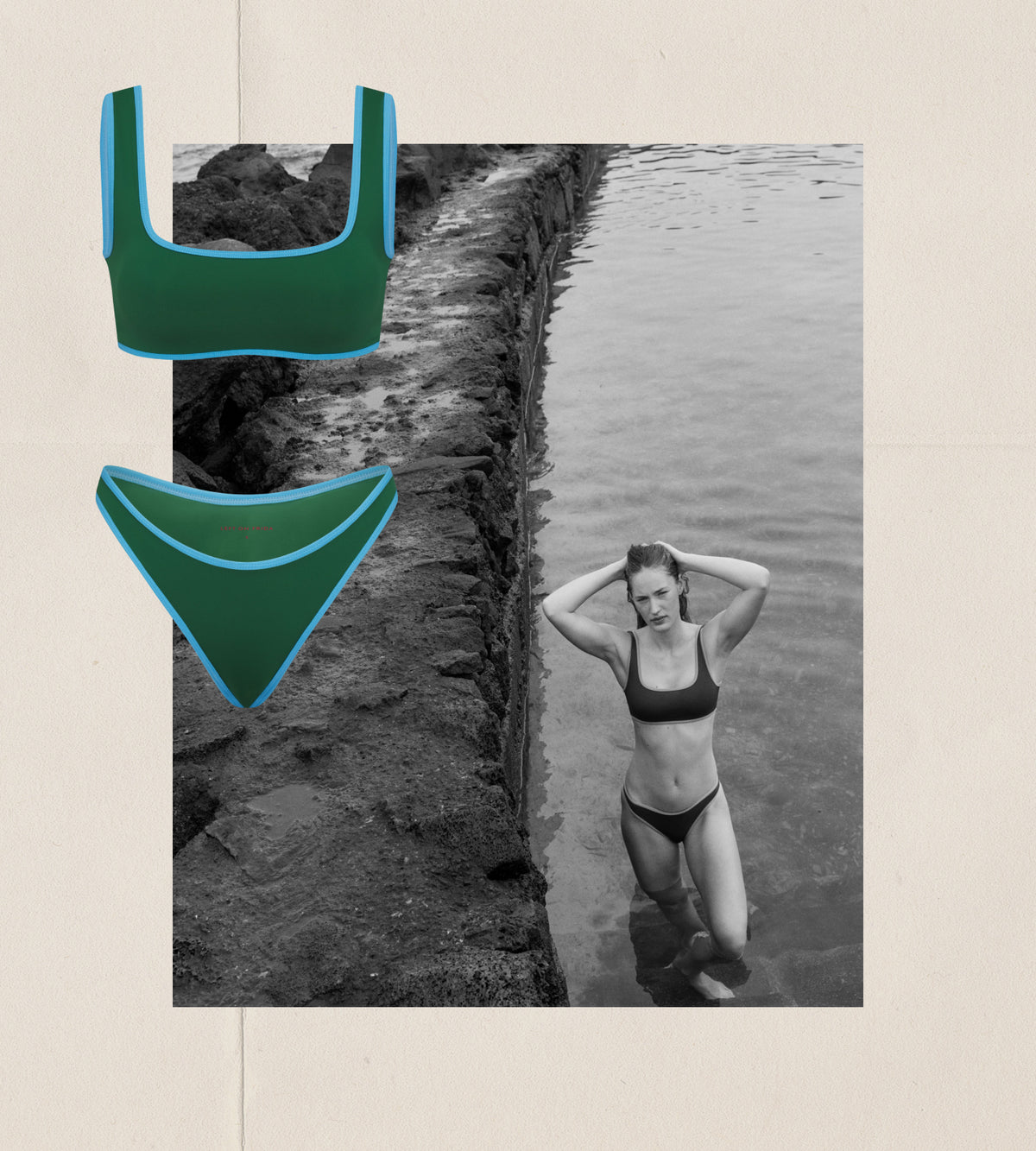 Streamline Top + Dip Bottom - Beach Bound: Tropics / Point Break in a collage