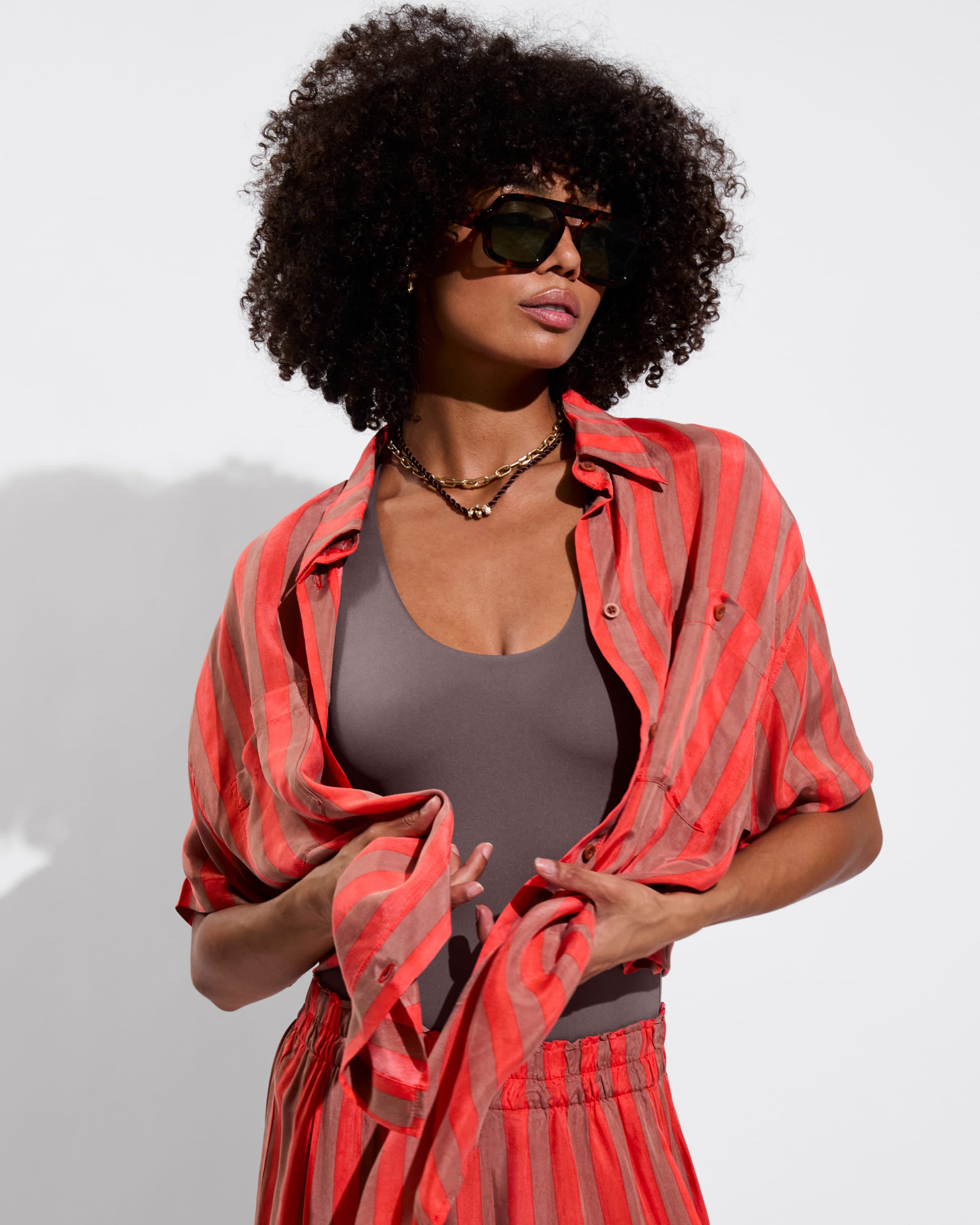 Day Trip Sport Silk Set in Sports Stripe: Mirage/Aperol