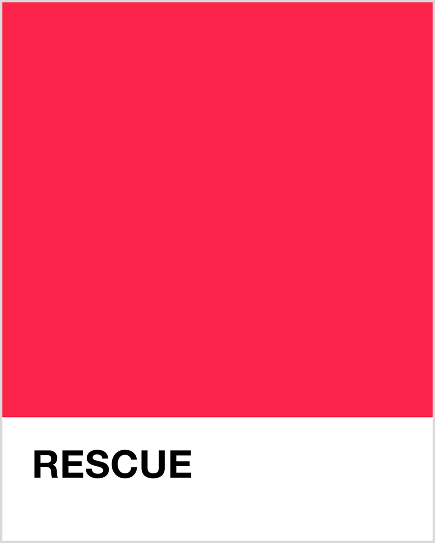 Solid neon red color swatch with 'RESCUE' label