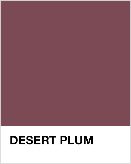 Solid Plum color swatch with the label 'Desert Plum' on a white background