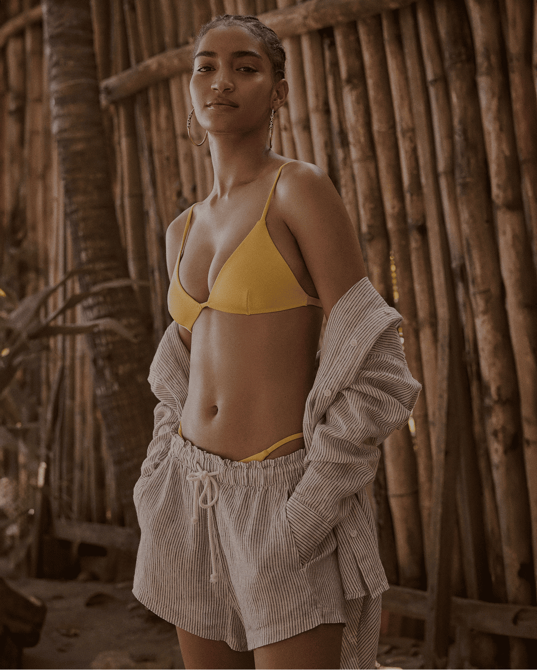 Varsity/Coconut Linen Set + Sandy Top in Mango