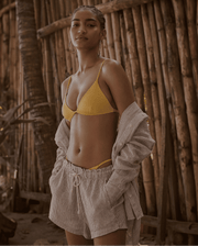 Varsity/Coconut Linen Set + Sandy Top in Mango