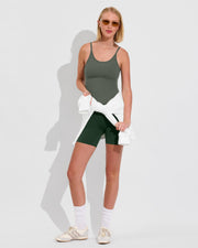 Barre Tank *Long - Agave + Super Moves Short 5" - Palm (Size S) + Sports & Rec Sweatshirt - Coconu