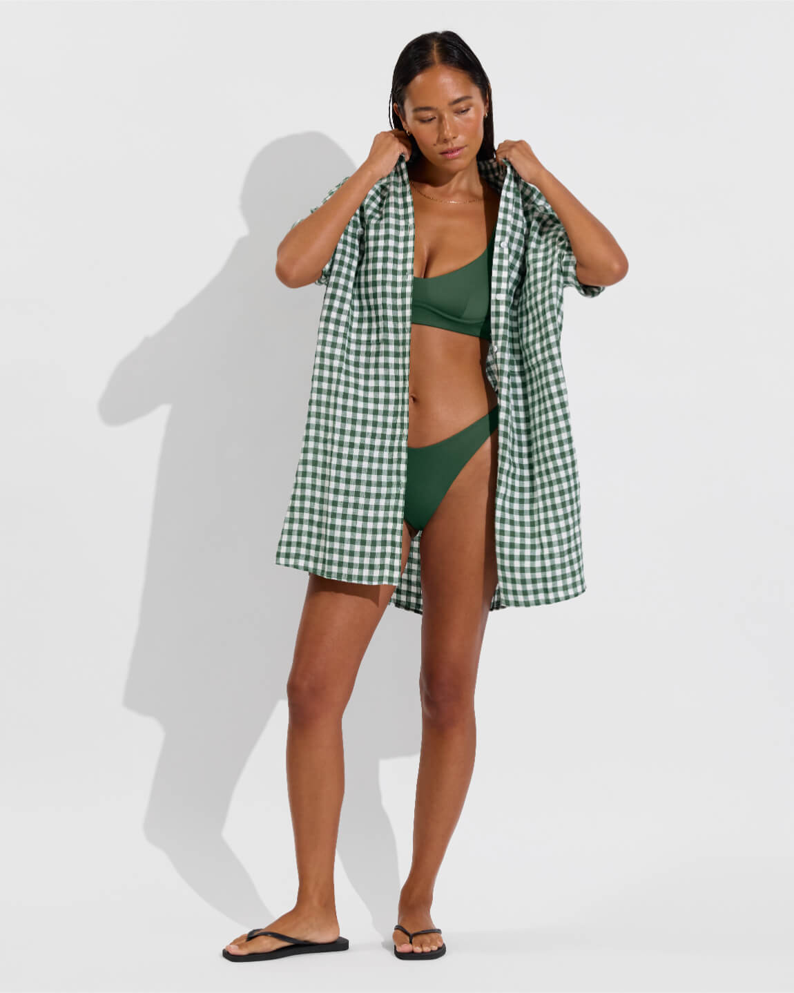 Getaway Mini Dress - Gingham: Tropics / Coconut (Size S/M) + Club Top D + Dip Bottom - Tropics (Size S)