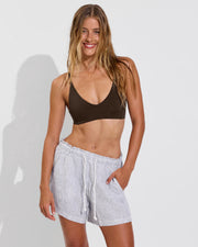 Sunday Top - Cold Brew + Getaway Short 5" - Coastal Stripe: Varsity / Coconut (Size S)