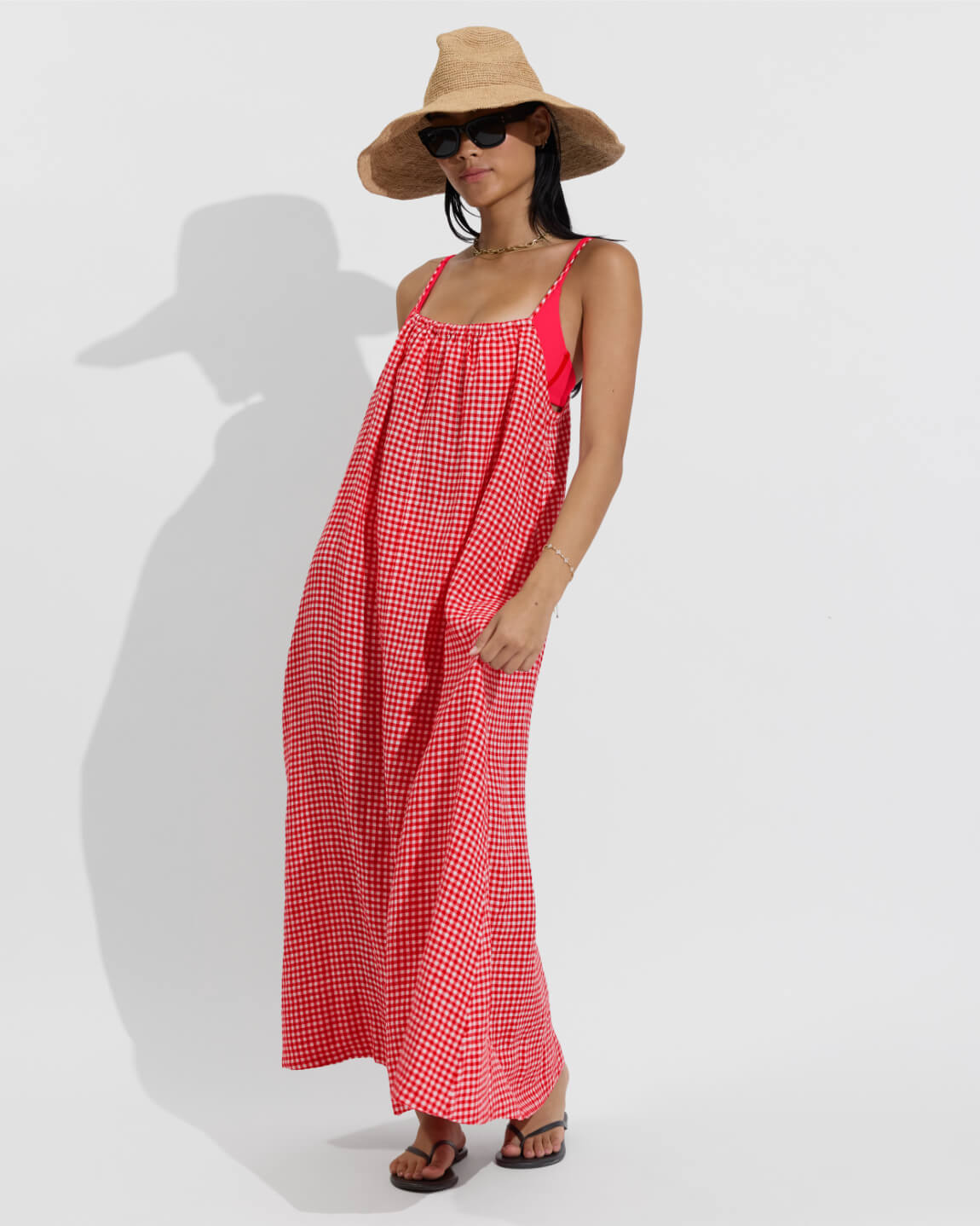 Club Top Micro - Rescue / Sweet Chili Heat (Size S) + Leisure Maxi Dress - Gingham: Sweet Chili Heat / Coconut (Size S/M)