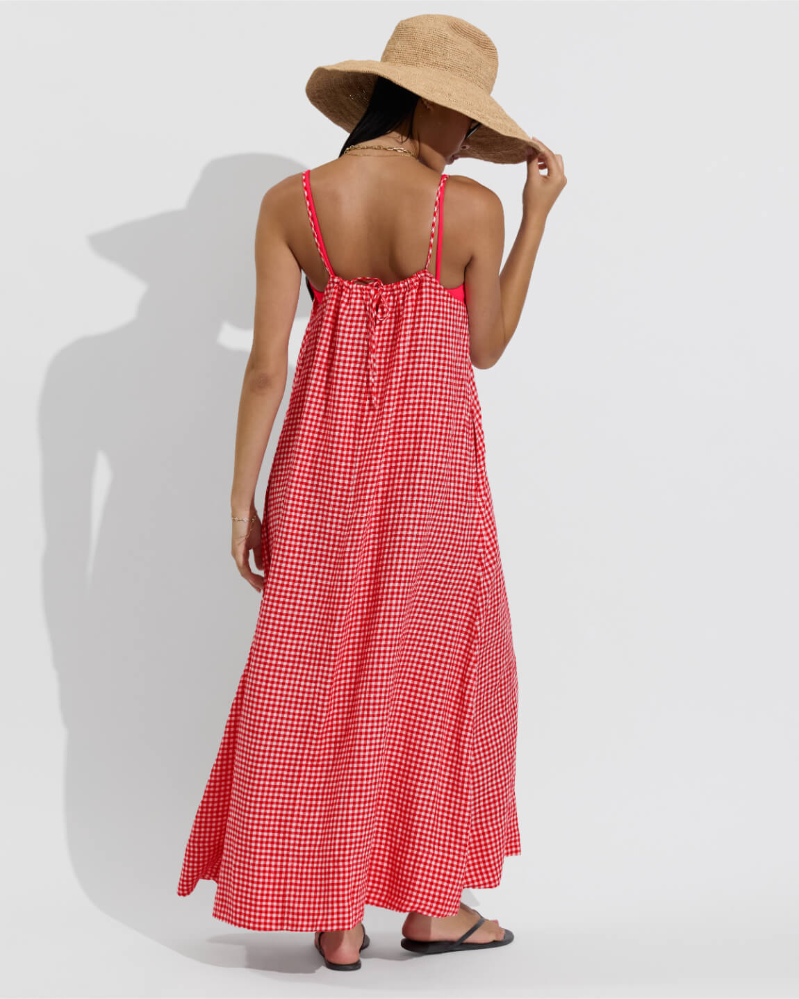 Club Top Micro - Rescue / Sweet Chili Heat (Size S) + Leisure Maxi Dress - Gingham: Sweet Chili Heat / Coconut (Size S/M)