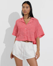 Leisure Shirt - Gingham: Sweet Chili Heat / Coconut (Size S/M) + Getaway Short 2.5" - Coconut (Size S)