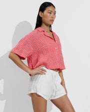 Leisure Shirt - Gingham: Sweet Chili Heat / Coconut (Size S/M) + Getaway Short 2.5" - Coconut (Size S)