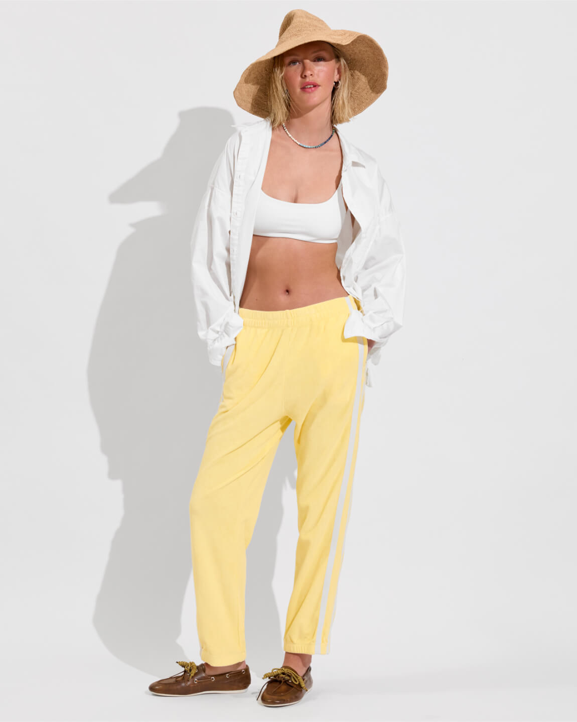 Pool Days Top + Port Button Down - Coconut + Towel To Go Jogger - Melt (Size S)