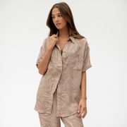 Day Trip Button Down + Day Trip Pant - Petite Palm Fronds Tan (Size S)