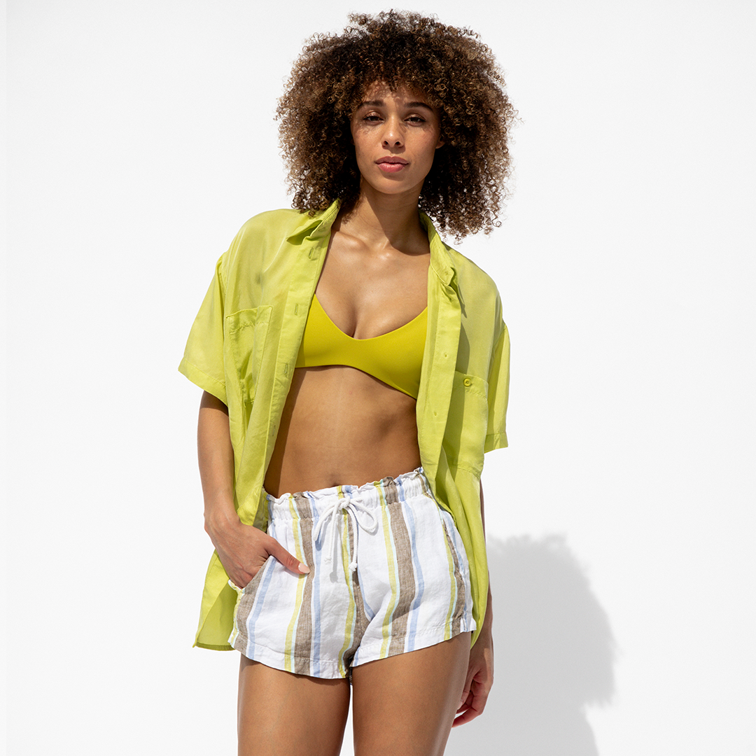 Day Trip Button Down - Sour + Getaway Short - Tidal Stripe Wild (Size S)