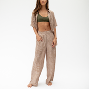 Day Trip Button Down + Day Trip Pant - Petite Palm Fronds Tan (Size S)