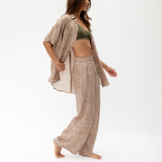 Day Trip Button Down + Day Trip Pant - Petite Palm Fronds Tan (Size S)