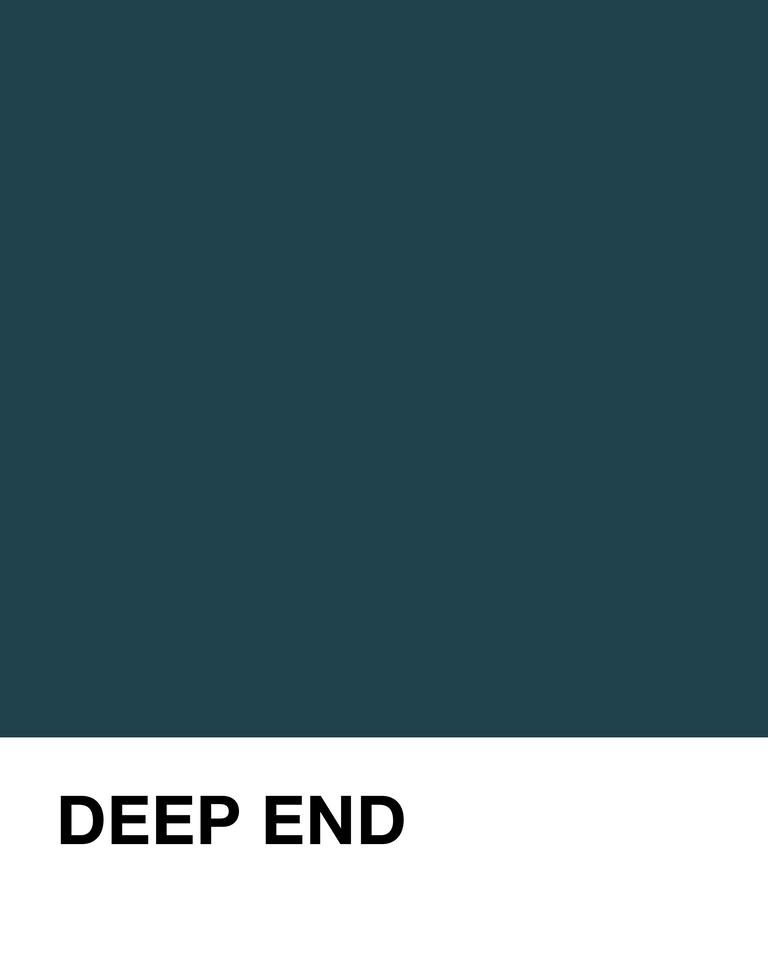 Navy blue color swatch with 'DEEP END' text on a white background