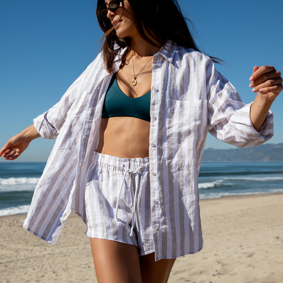 Sunday Top - Deep End + Getaway Button Down + Getaway Short - Beach / Coconut (Size S)