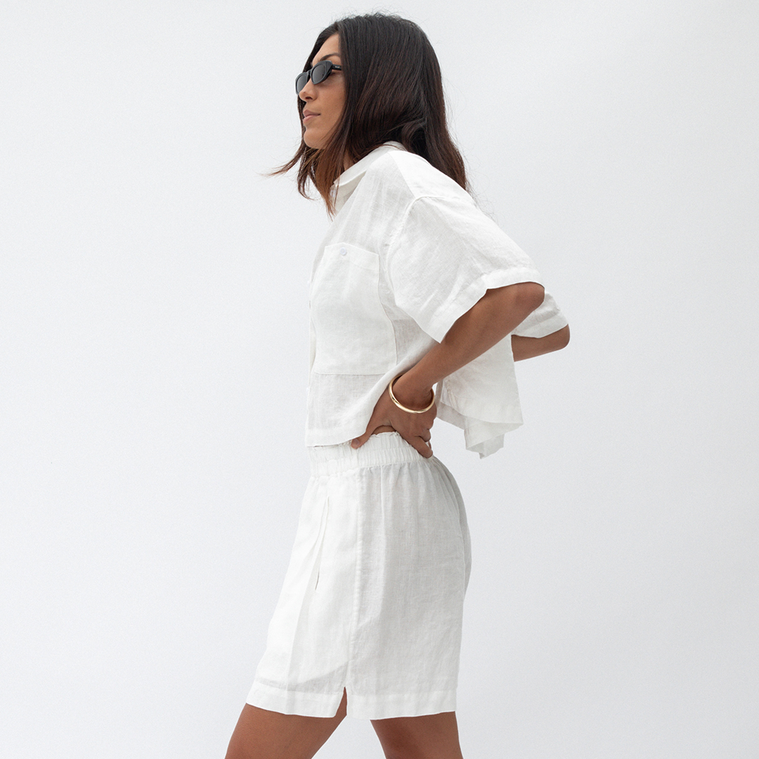 Getaway Cropped Shirt + Coastal Short - Coconut (Size S)