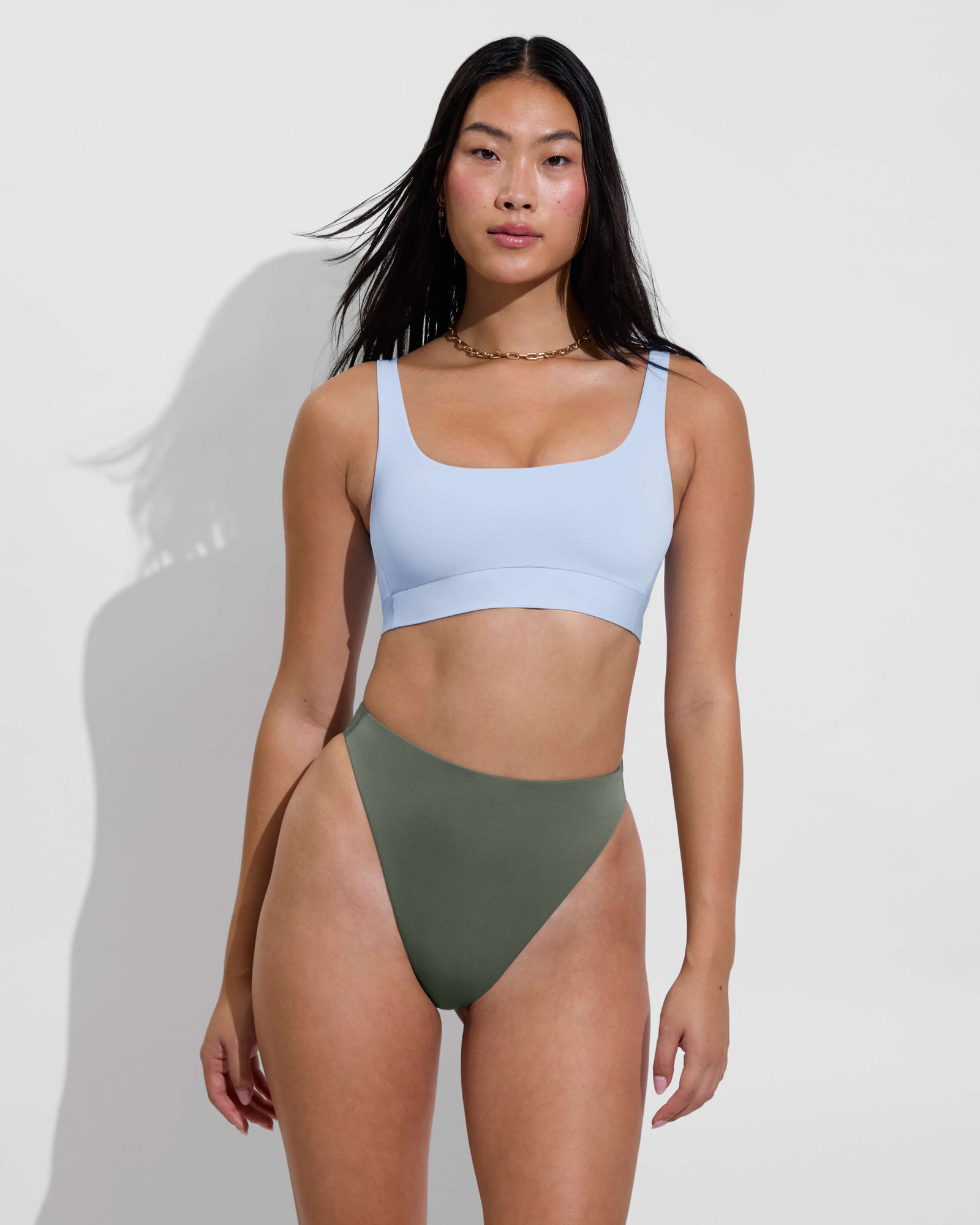 Double Scoop Top - Blue Skies + Super Hi Hi Bottom - Agave (Size S)