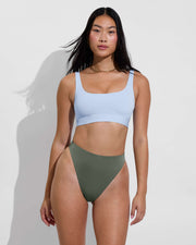Double Scoop Top - Blue Skies + Super Hi Hi Bottom - Agave (Size S)