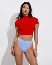 Rays Short Sleeve Top - Sweet Chili Heat + Throwback Bottom - Blue Skies (Size S)