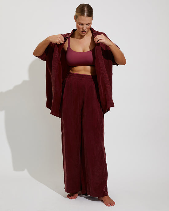 Pool Days Top D+ (36DD) - Desert Plum + Day Trip Button Down + Day Trip Pant - Jam (Size L)