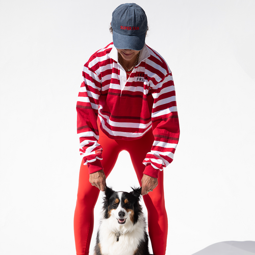 League Shirt Cropped - Red / White Multi Stripe + Super Moves Tight - Sweet Chili Heat (Size S) + Grand Slam Cap - Navy/Red