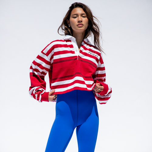 League Shirt Cropped - Red / White Multi Stripe + Super Moves Tight - Sweet Chili Heat (Size S)