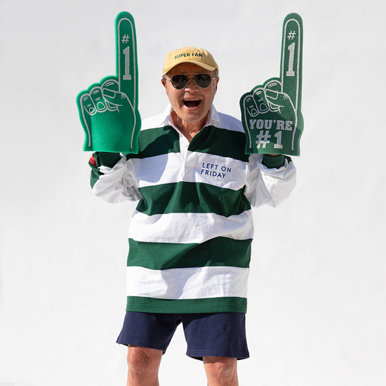 League Shirt - Dark Green/White Stripe + Super Fan Hat - Yellow/Green