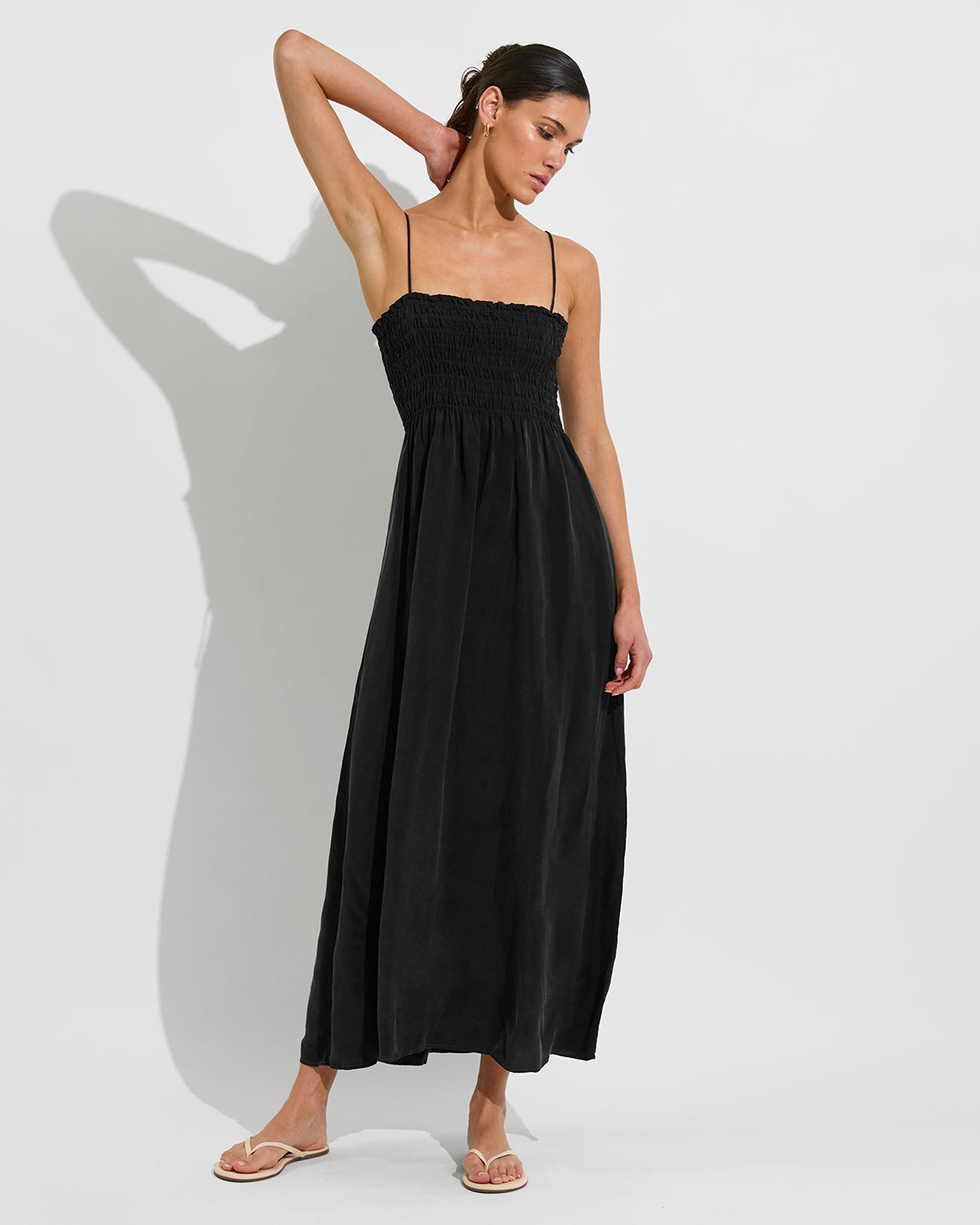 ★韓国人気★Rest & Recreation★HOOD MAXI DRESS Cabana Maxi Dress - Black Sport Silk Dress – Left On Friday