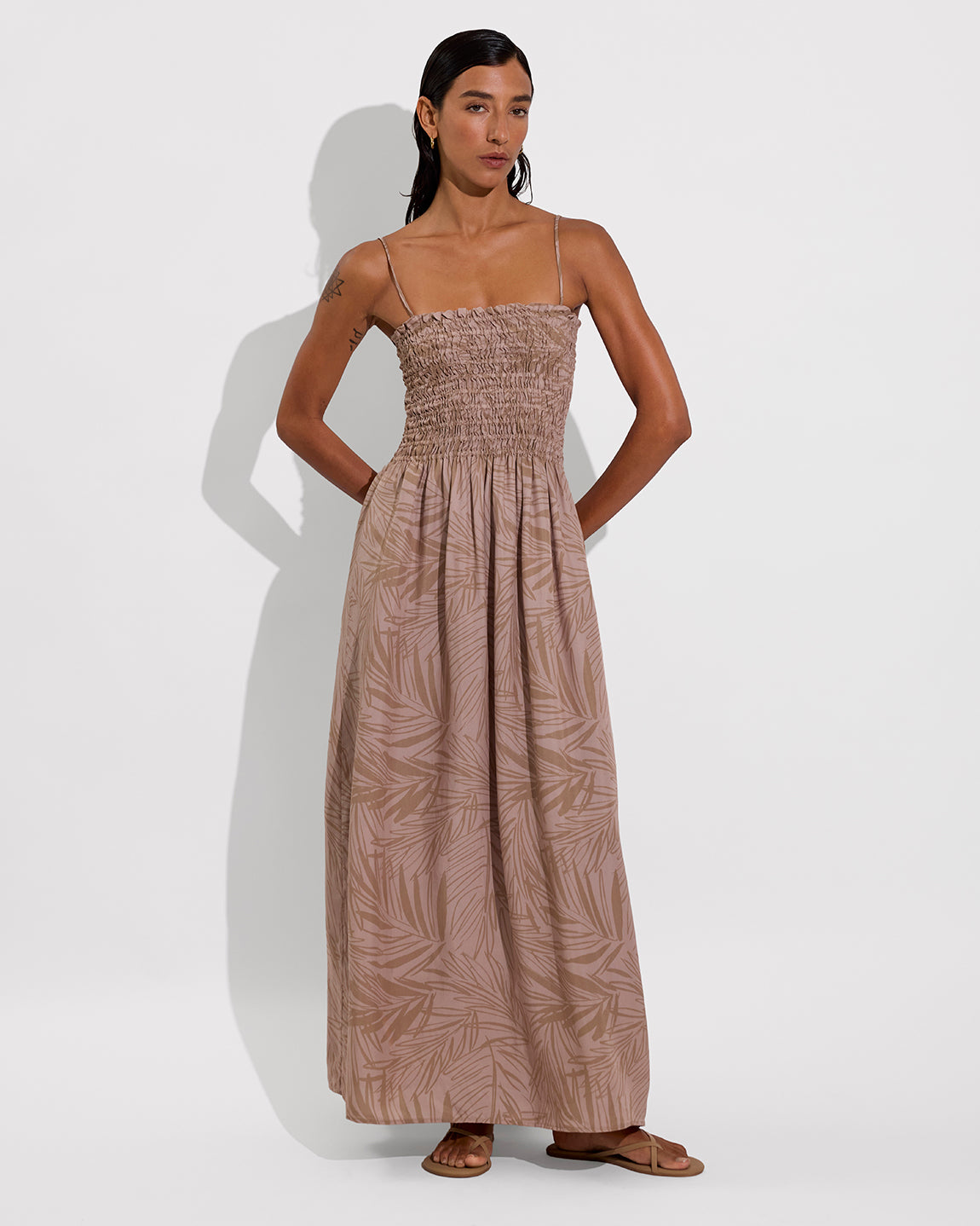 Cabana Maxi Dress - Petite Palm Fronds Tan (Size S/M)