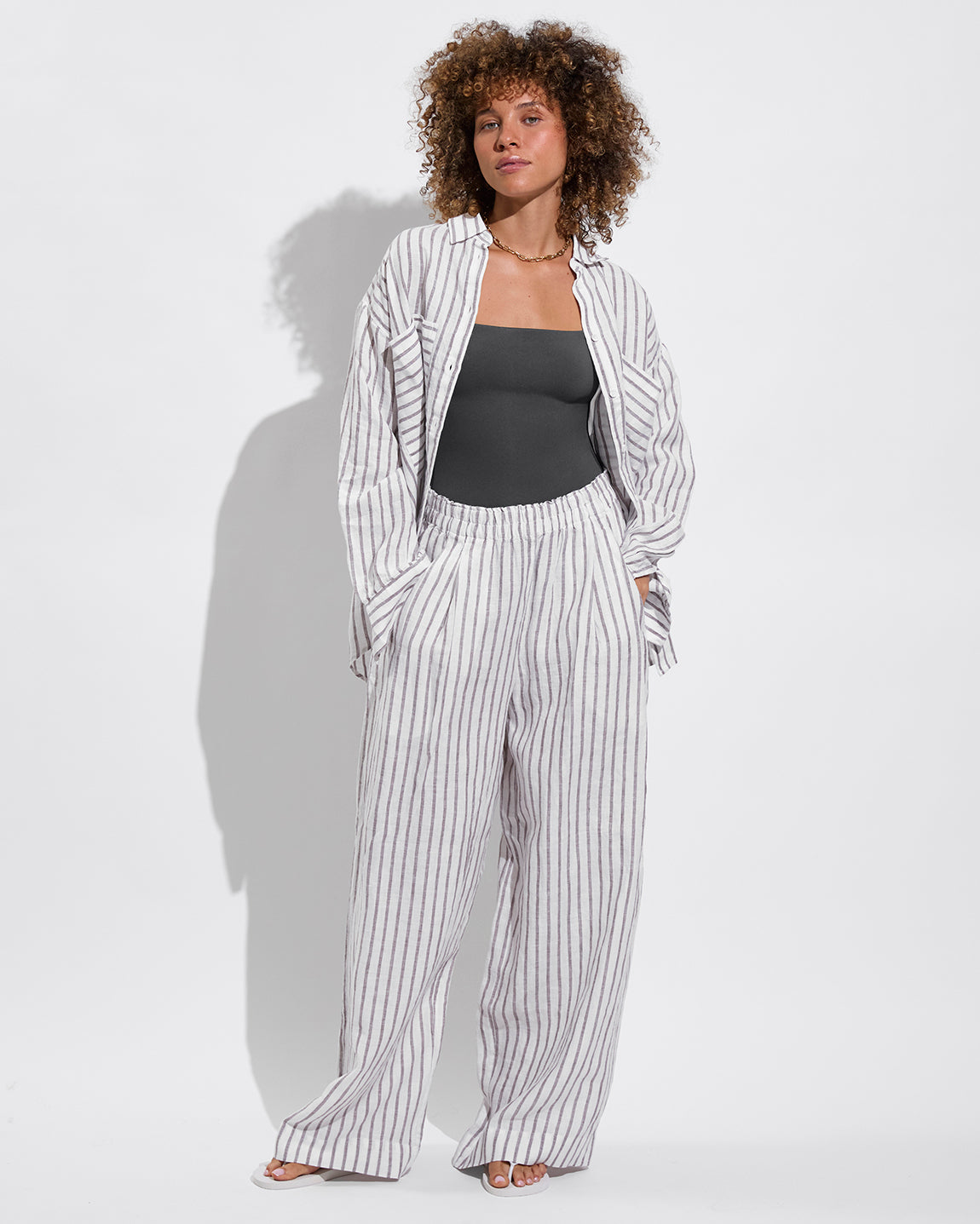 Getaway Button Down + Coastal Pant - Coconut / Stormy (Size S)