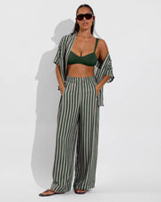 La Plage - Palm + Day Trip Pant (Size S) + Day Trip Button Down - Riviera Stripe: Palm / Beach (Size S/M)